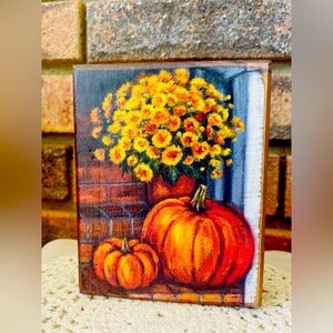 *Porch Steps and Pumpkins Wood Block Sign